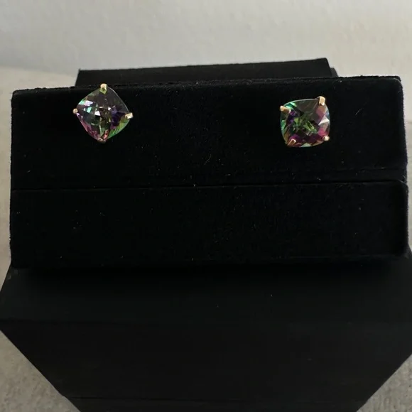 Mystic Topaz 14k Gold Pierced Earrings - Picture 2 of 10